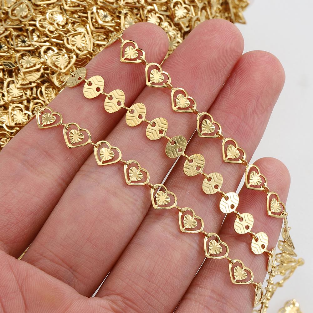 Nicht verblassend 2 Meter 1 Meter Edelstahlketten Goldfarbe Prägung Liebesherz Ketten für Halskette Armband Schmuckherstellung DIY