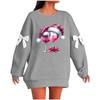 Ladies' Christmas Printed Bow Round Neck Long Sleeved Loose Pullover Sweater Sweatshirt Top