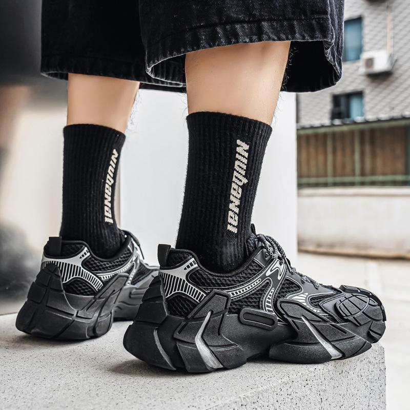 Spring and Summer Mesh Breathable Trendy Shoes, New Thick-soled Trendy Wear-resistant Sports Shoes, Men's Youth Running Sports Shoes