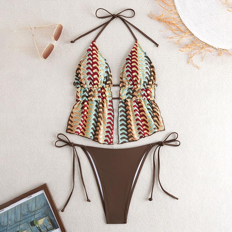 Sexy Neckholder Tankini String Dreieck Badeanzug Damen Zweiteilig Gepolsterte Bademode Weiblich Bade Schwimmanzug Strandbekleidung Sommer