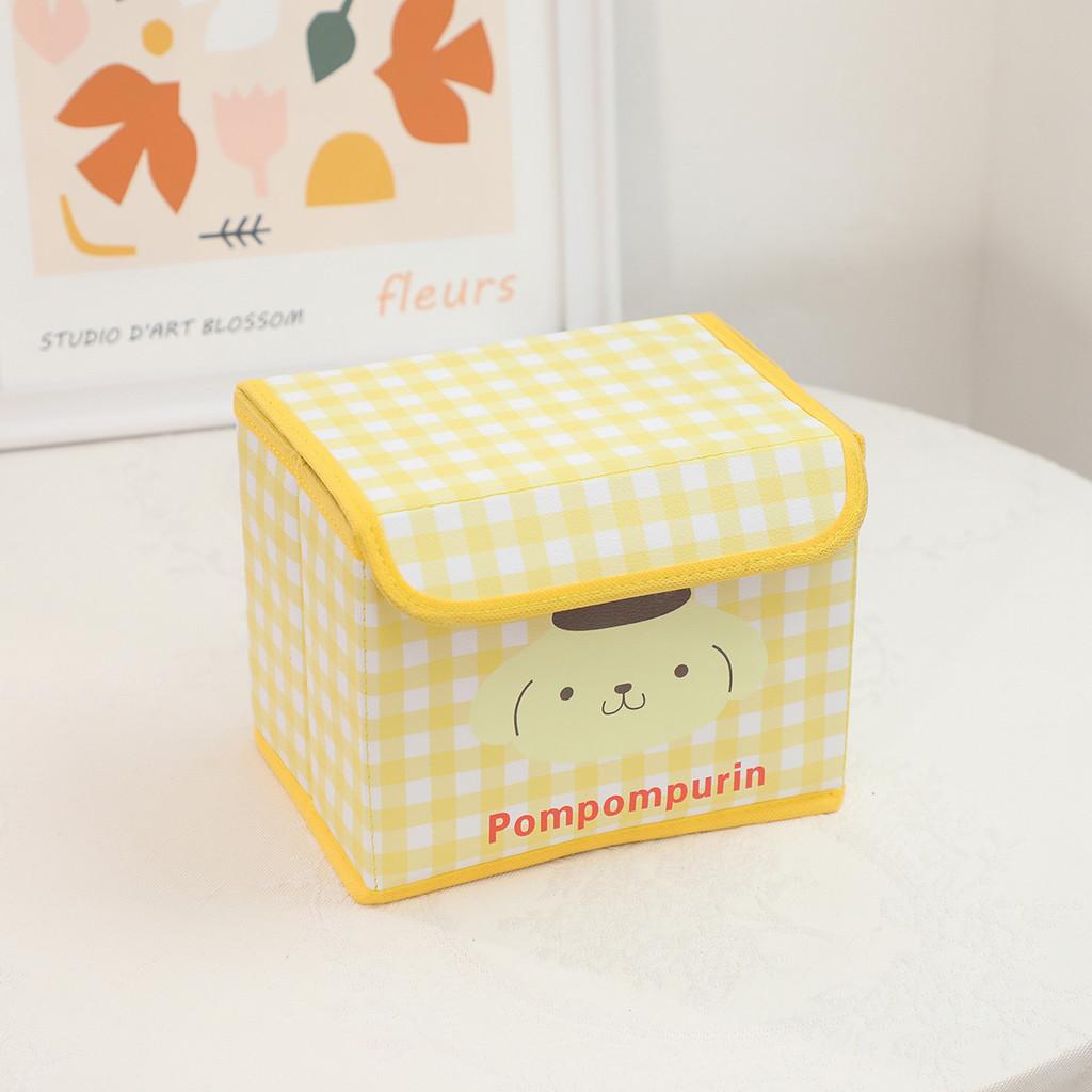 Hello Kitty Kuromi Cinnamoroll Melody Grid Pattern Foldable Flip Storage Box For Office And Bedroom Storage