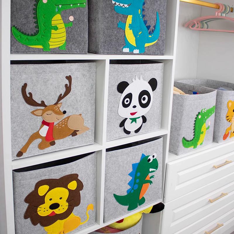 Cub pliabil Cutie de depozitare pentru jucării, cutie organizatoare pentru jucării pentru copii, coș de depozitare din pânză din pâslă, pentru coșuri de jucării pentru creșă de animale din desene animate