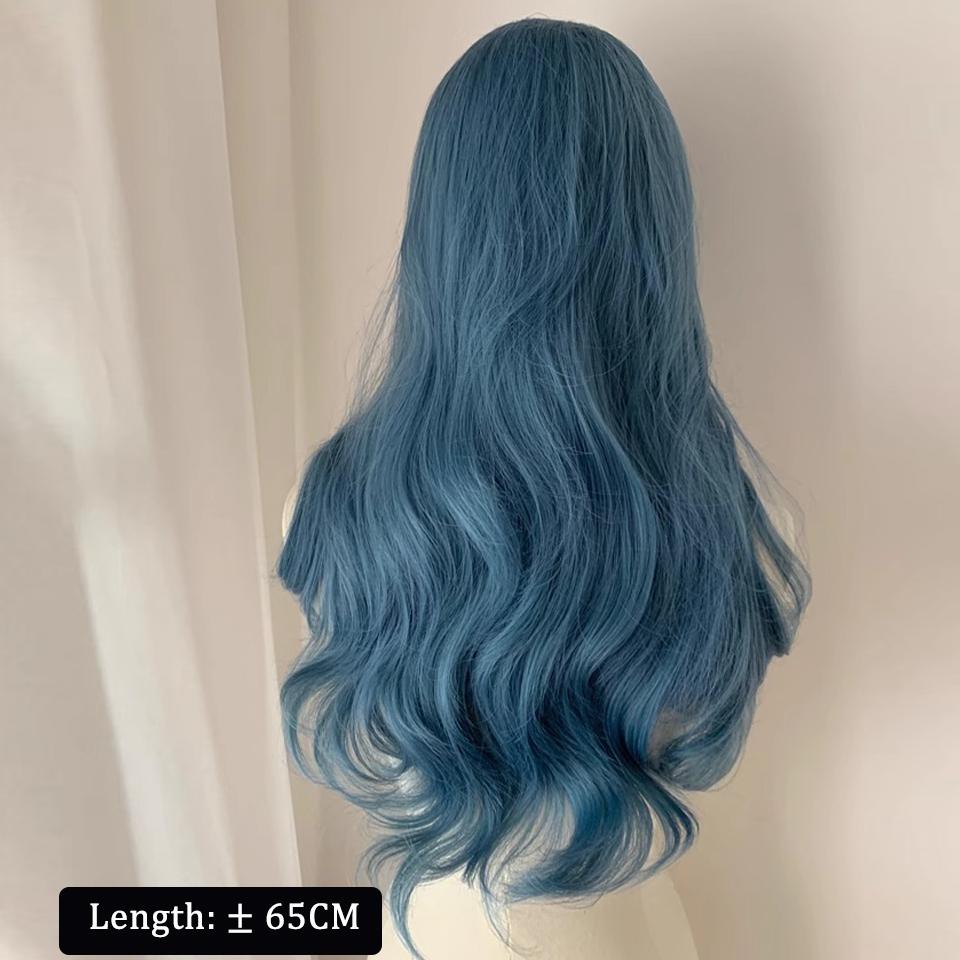 22 Zoll Seeblaue Farbe Synthetische Perücken Mittelscheitel Lang Natürlich Welliges Haar Perücke Für Frauen Cosplay Drag Queen Party Hitzebeständig