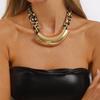 Retro Geometric Fabric Metal Necklace, Exaggerated Temperament Leopard Print Design Sense Collarbone Chain