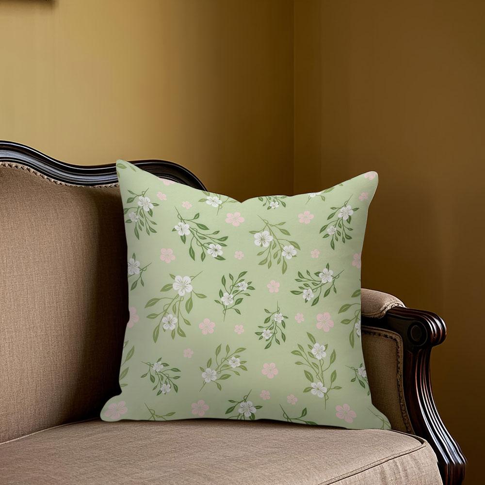 Vintage Sage Green Floral Ditsy Square Jacquard Pillow Cover for Sofa Office Waist Cushion Cover Home Decorative Pillowcase