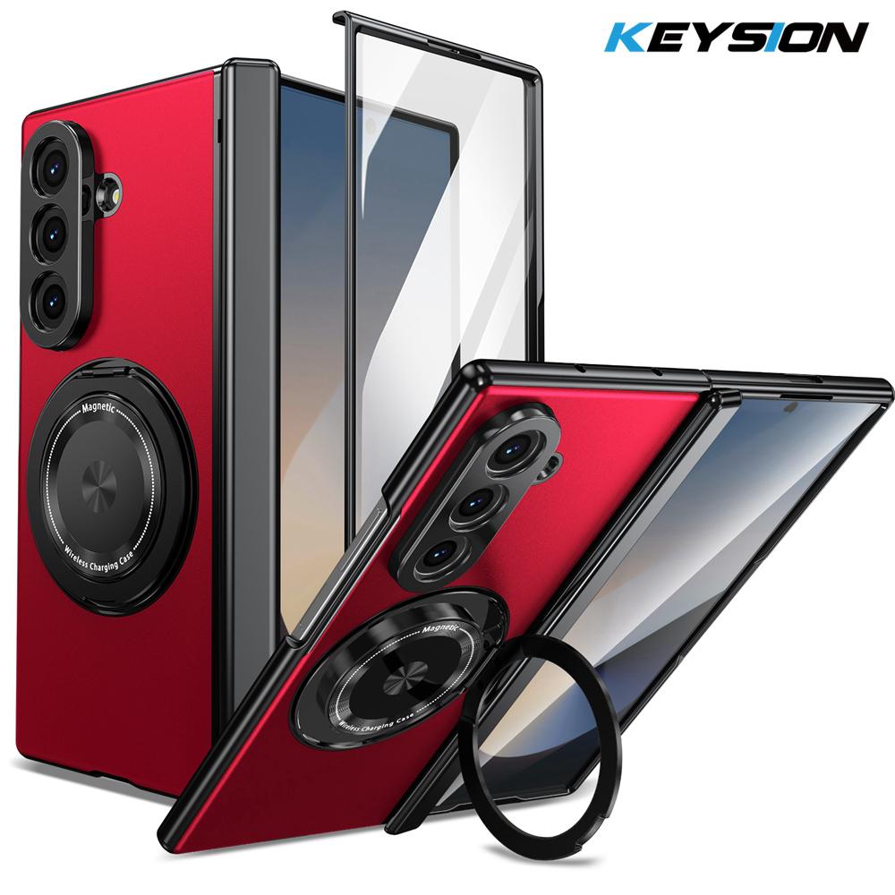 KEYSION 360°Rotating Magnetic Ring Stand Case for MagSafe for Samsung Galaxy Z Fold 7 5G Hinge Phone Cover with Screen Protector