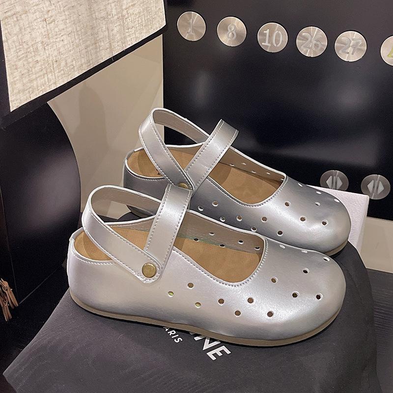 

Внутреннее увеличение высоты, ретро, универсальные, повседневные одинарные туфли, женские, лето, новые, балетный стиль, круглый носок, с маленькими кожаными туфлями 40 серебряный