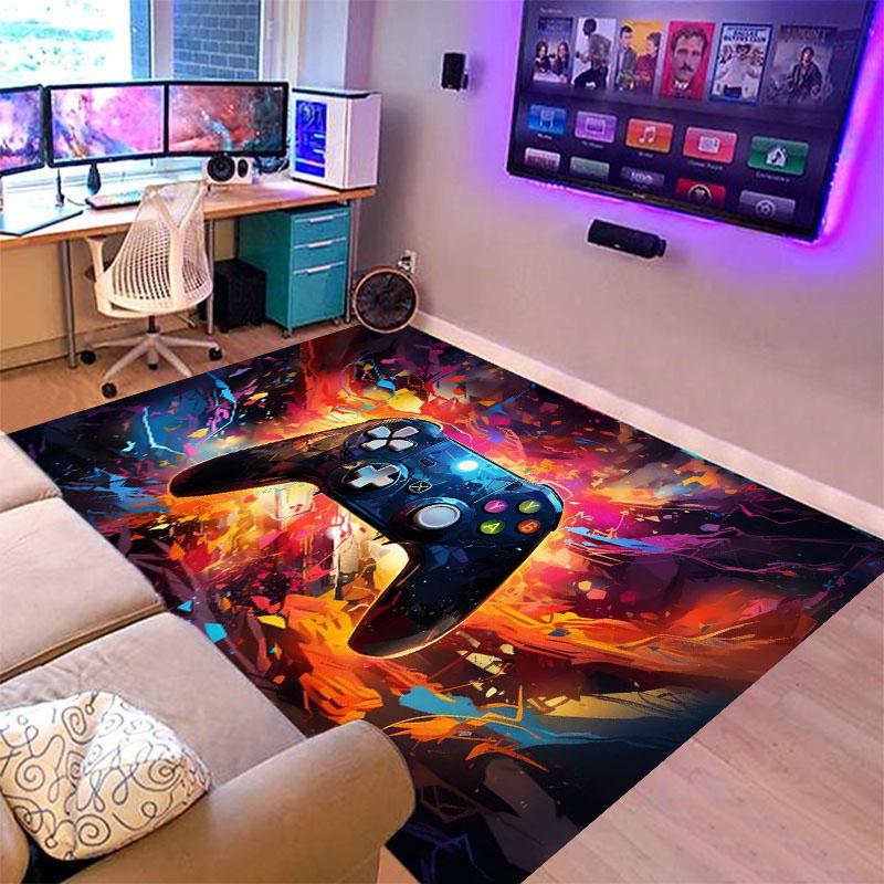 Herní koberec do chlapeckého pokoje, hráčský koberec s designem ovladače, koberec do herny, dekorace ložnice, protiskluzová, pratelná v pračce podložka