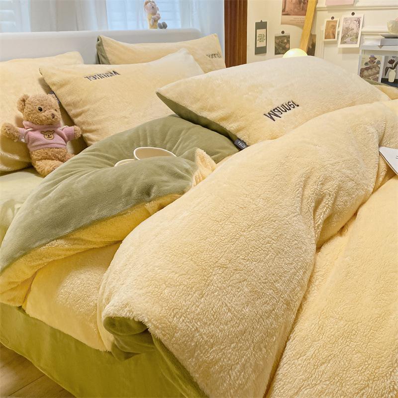 Thickened Milk Fleece Bed Set Four-piece Coral Fleece Winter Fleece Bed Sheet Double-sided Fleece Quilt Cover
