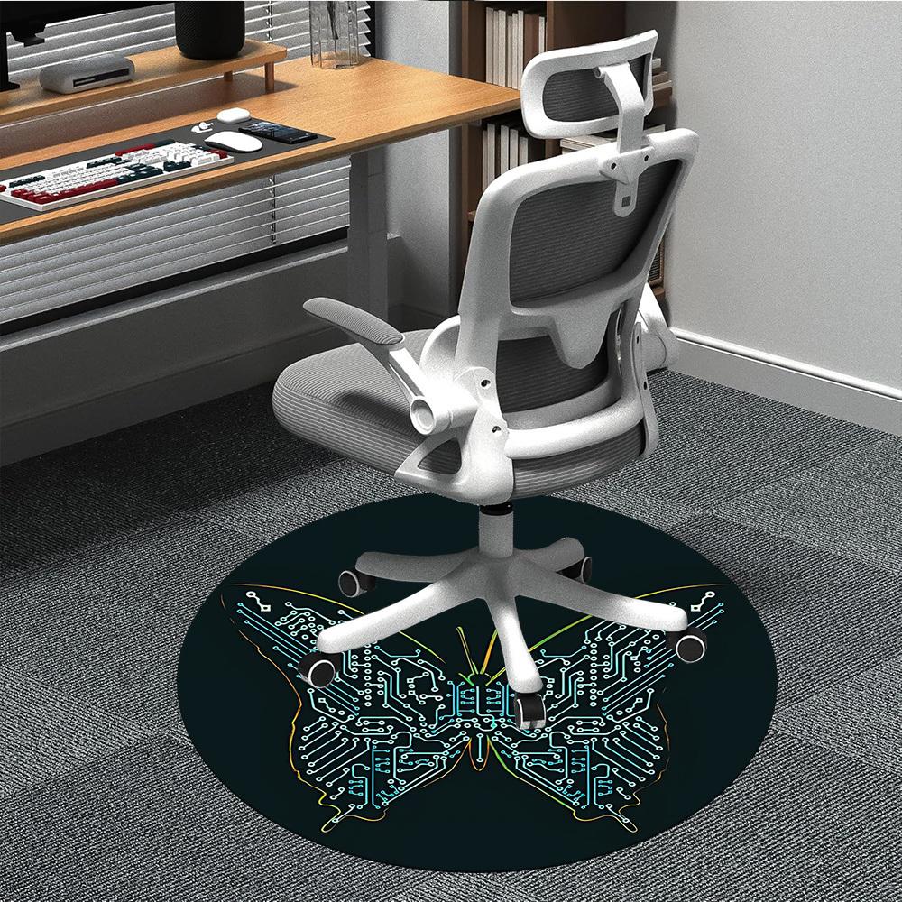 

1pc Circuit Butterfly Office Round Area Rug, Indoor Mat Suitable ForOffice, Under Office Chairs Bedroom Living Room Home Decor, Room Deco, T143 80cm by 80cm