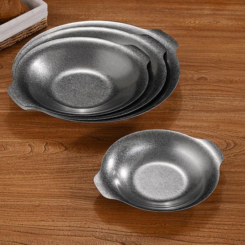 Retro stainless steel binaural dry pot plate, commercial golden spicy pot, crayfish shallow plate, sauerkraut fish pan