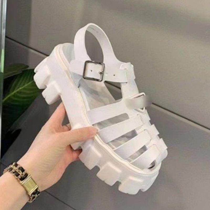 

Женские сандалии Новые летние дышащие с закрытым носком на высокой нескользящей толстой подошве с вырезами женские туфли 38 белый