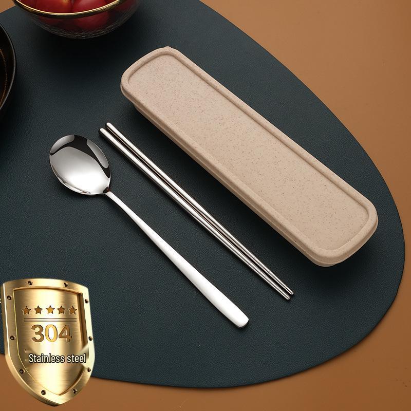 

304 Stainless Steel Korean-Style Portable Three-Piece Cutlery Set: Chopsticks, Spoon, Fork for Students and Outdoors