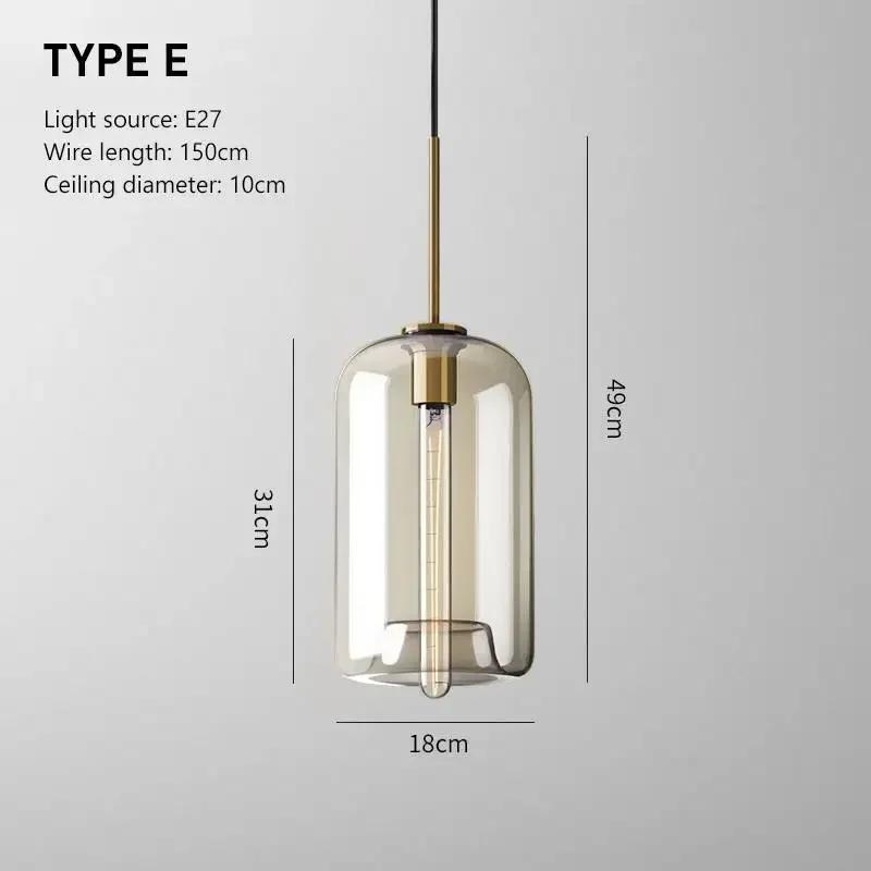 Luminária pendente nórdica LED de vidro de alta qualidade Cabeça dourada Vários formatos de vidroQuarto Sala de estar Restaurante Corredor