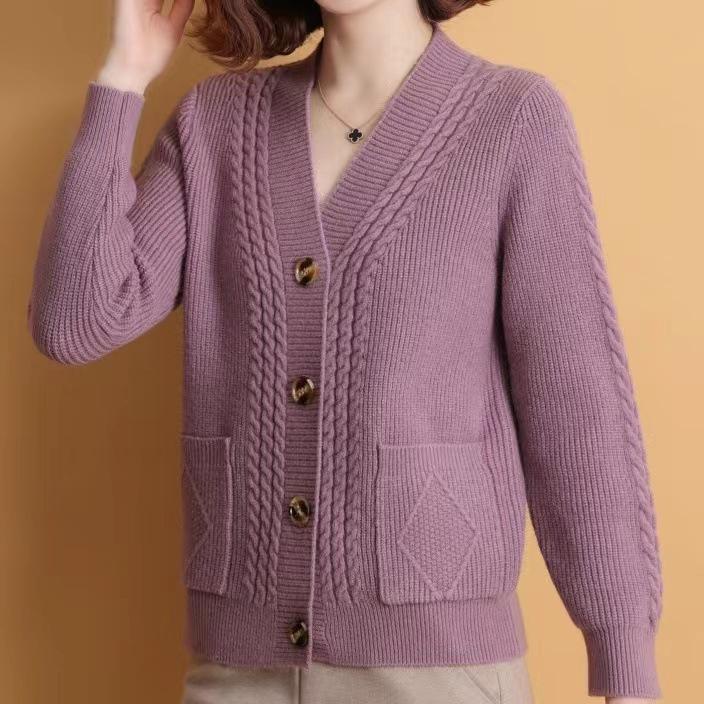 

Sweater Cardigan Jacket for Women Autumn and Winter Loose and Casual Solid Color Knitted Top S фіолетовий