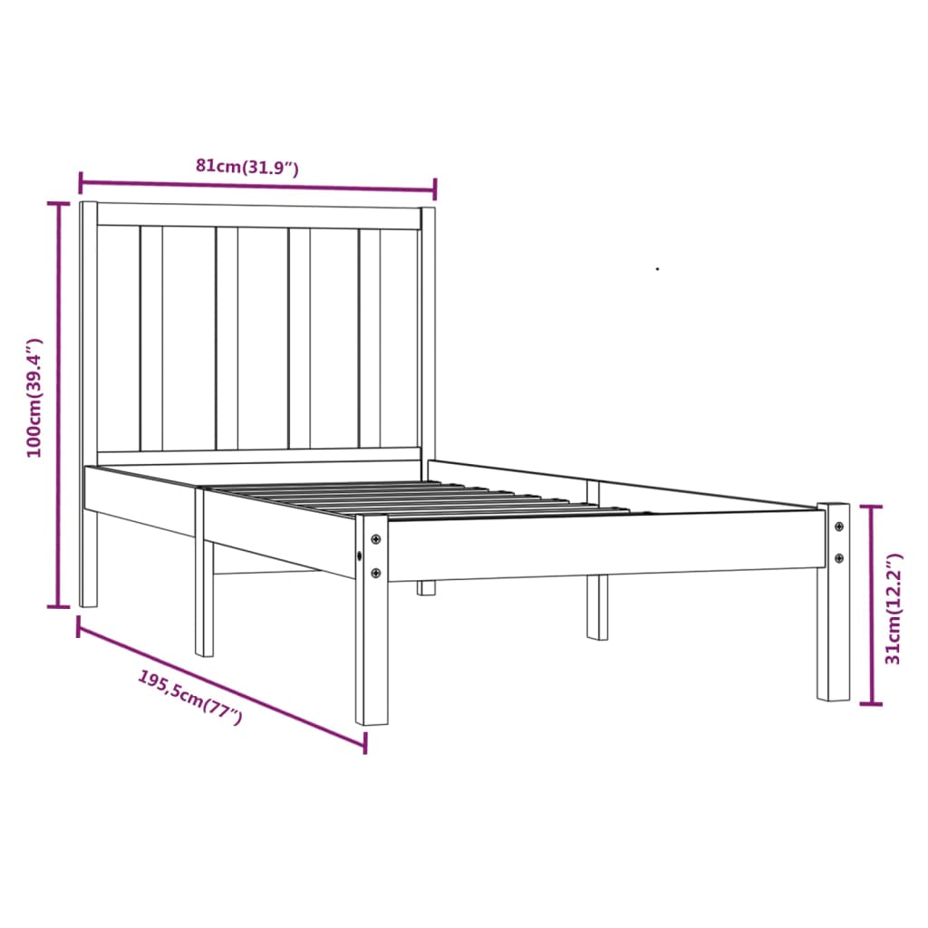 Solid Wood Bed Frame without Mattress 75 x 190 cm Pine Wood