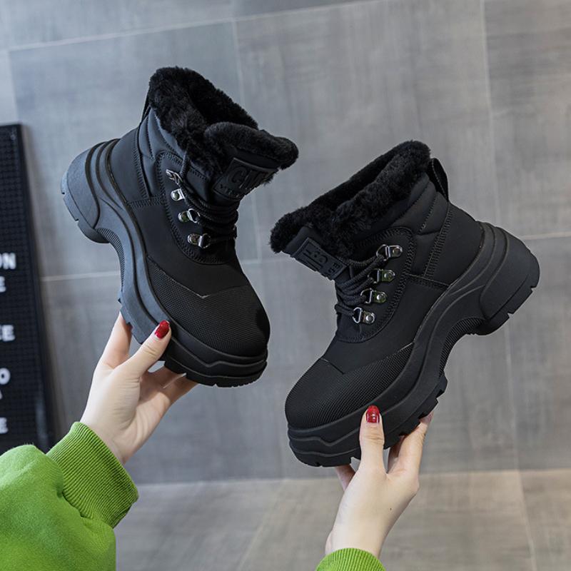 Wintermode Damen Schneestiefel Plüsch Warme Baumwollschuhe Schnürung Rutschfest Dicksohlige Warme Stiefel