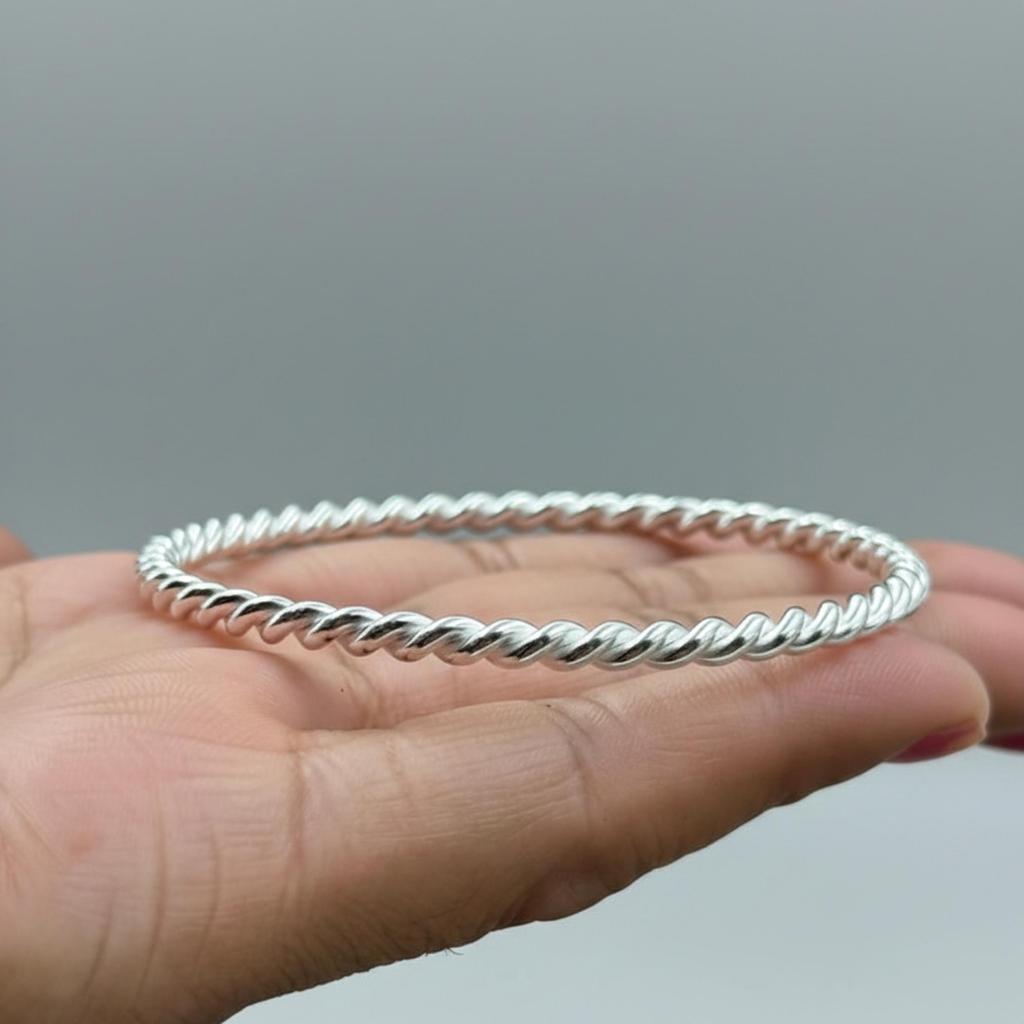 Twisted 925 Sterling Silver Bangle, Handmade Minimalist Everyday Wear Jewelry, Gift for Her