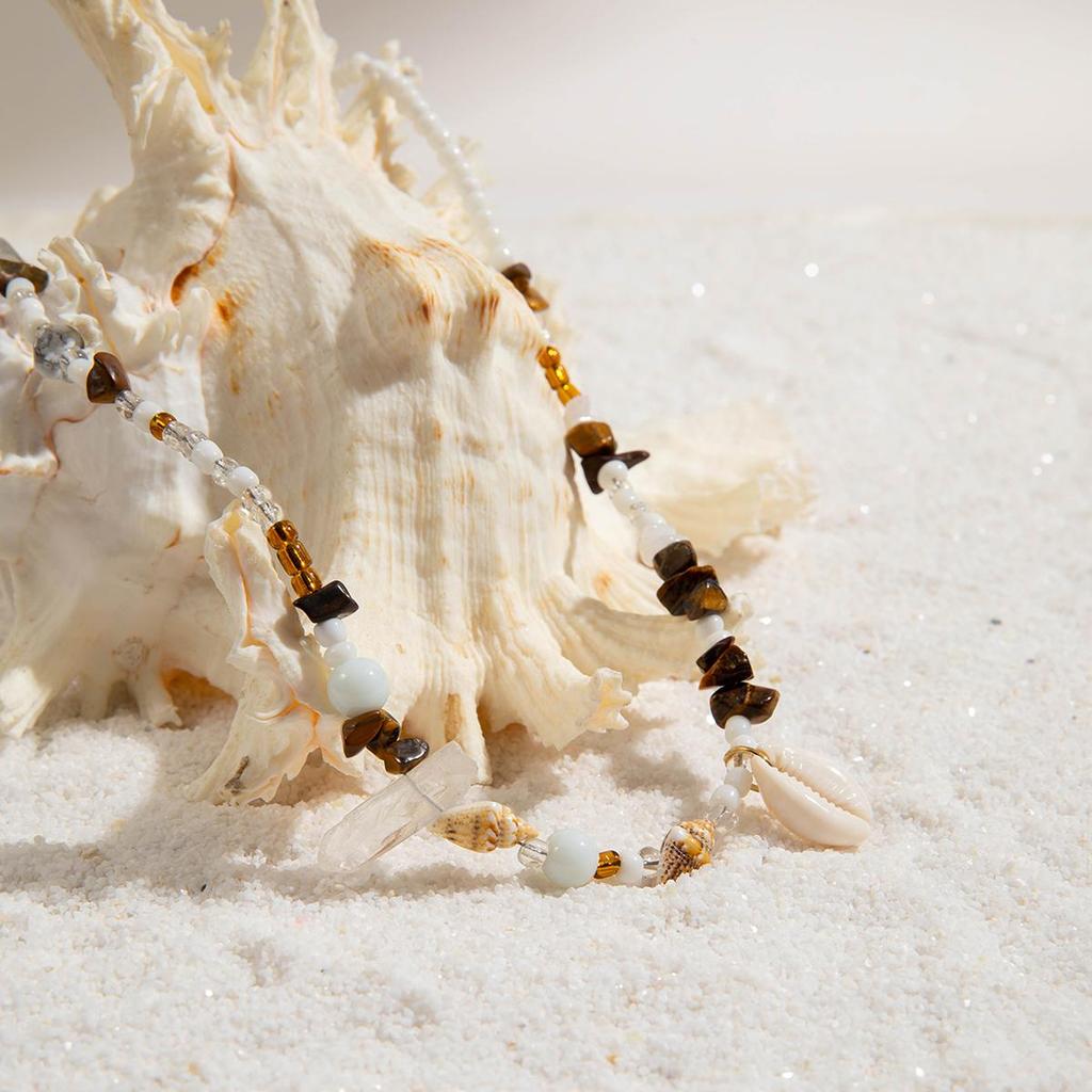 Fashionable Trendy Beach Vacation Style Sexy Rice Bead Waist Chain Set for Women, Beaded Shell Beach Body Chain