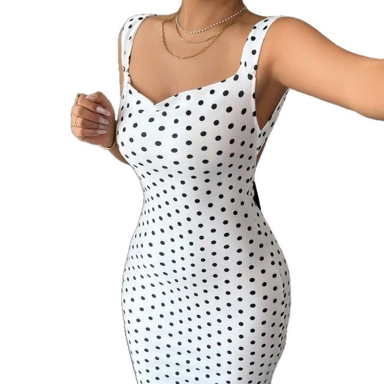 European and American Women's Clothing 2026 French Polka Dot Suspender Fishtail Dress with Waist and Thin Buttocks Women's Long Dress