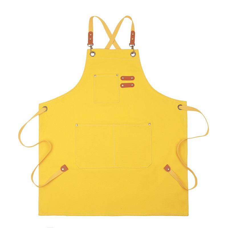 Waterproof Thickened Cotton Denim Apron - Oil and Stain Resistant, Solid Color Design for Household Kitchen Use