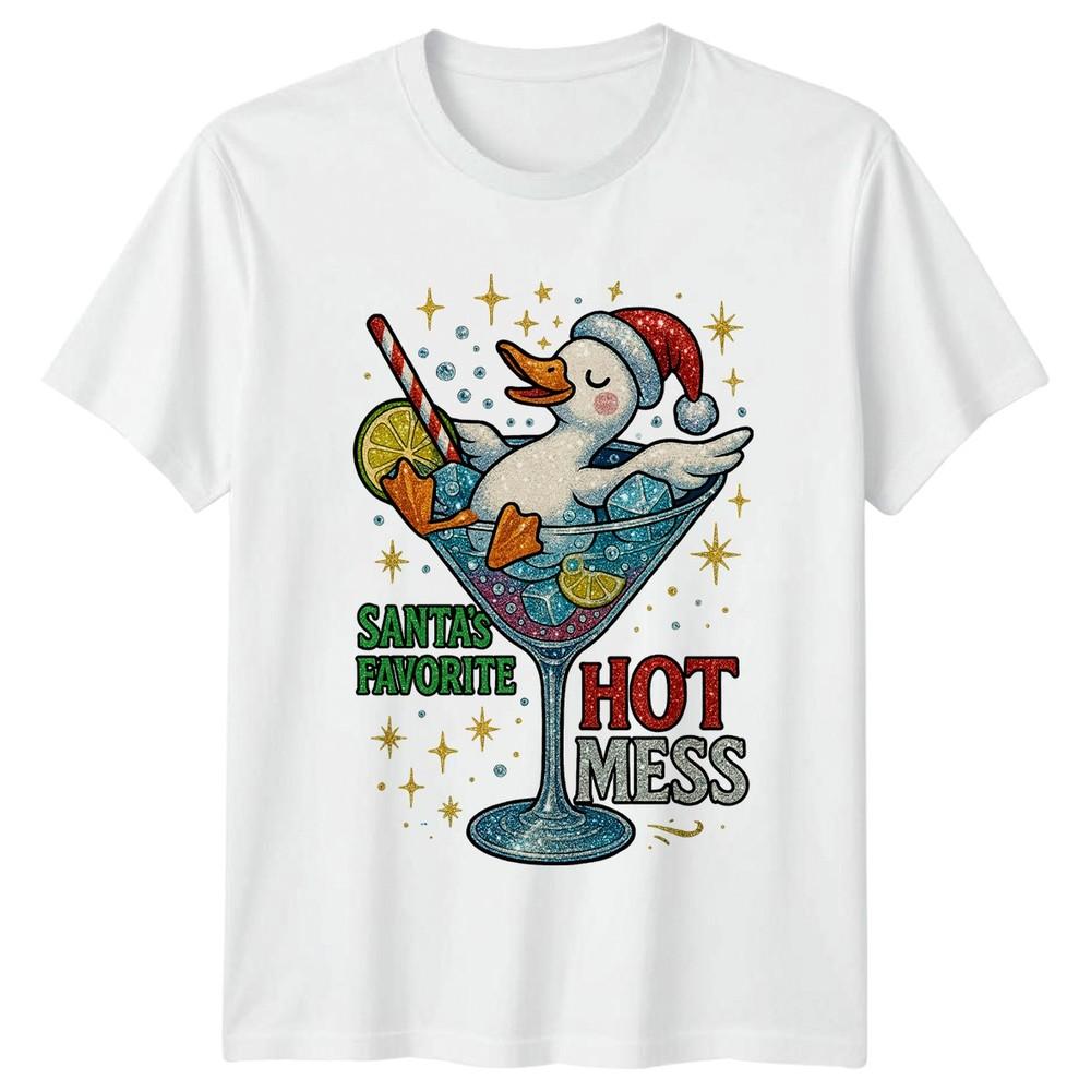 Santas Favorite Hot Mess Duck Cocktail Christmas Holiday Unisex Unisex Graphic Tee S