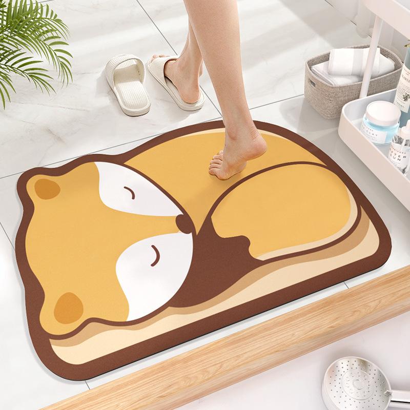 Tapete de Chão de Lama Diatomácea Desenho Animado Tapete de Chão de Banheiro Absorção de Água Secagem Rápida Tapete Antiderrapante Resistente à Sujeira e Fácil de Cuidar Tapete para os Pés