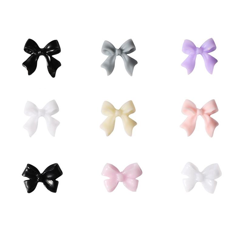 30Pcs/1Box White Ribbon Resin Bowknot Nail Charm Parts 3D Ribbon Nail Art Decoration Accessories Diy Manicure Design