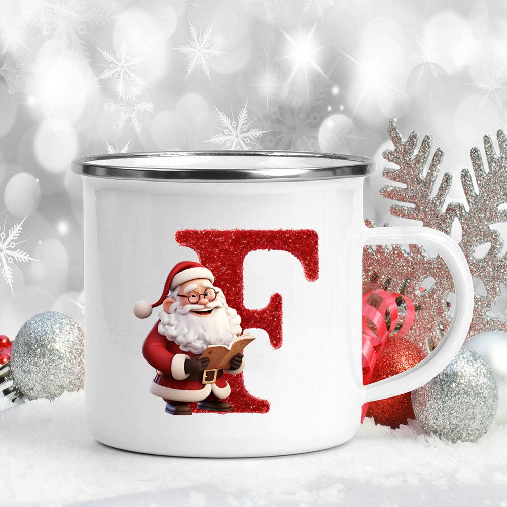 26 Letter Santa Claus Printed Enamel Cup Milk Juiice Coffee Cup Mug Best Christmas Gift For Family Friends