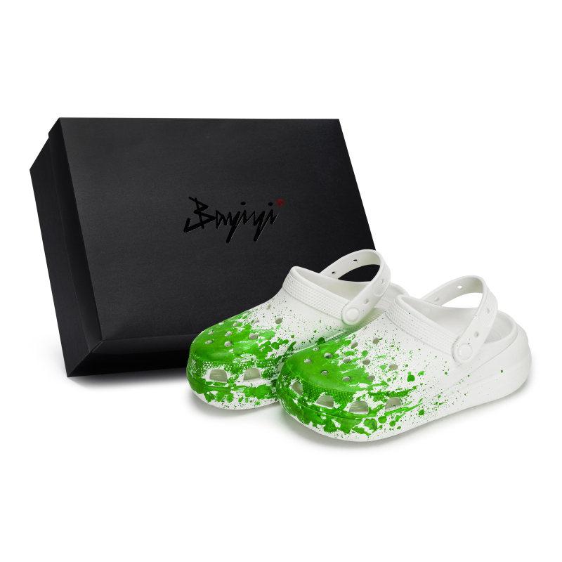 

Crocs Crush Clog 811 Manufacture Encourage Live Special Shoe Box Distressed Fluid Splash Ink Personality Unisex Same White Green 39-40