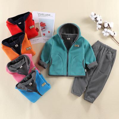 Girl Boys Clothes Autumn Winter Fleece Long Sleeve Hooded Jacket Coat Pants Two Pcs Set Children Clothes