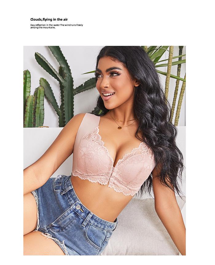 Sutien cu cataramă frontală din dantelă europeană și americană cu design elegant pe spate - Lenjerie intimă pentru femei plus size