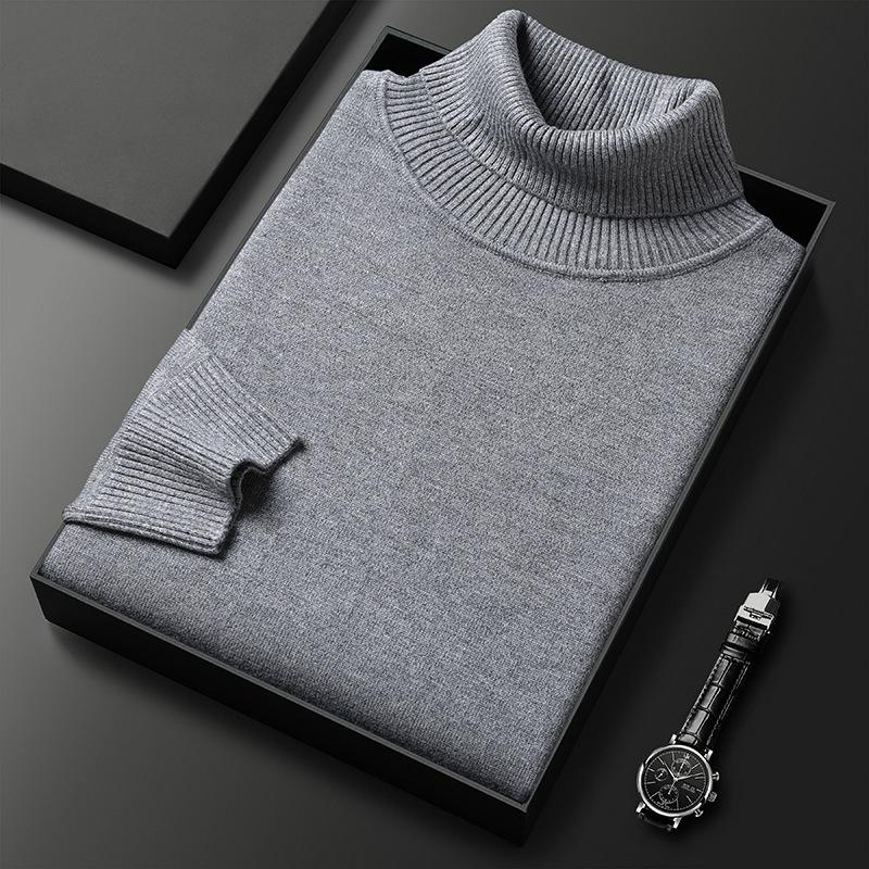 Men's High Neck Slim Fit Knit Sweater - Solid Color, Stretchy, Warm Autumn/Winter Wear for All Ages