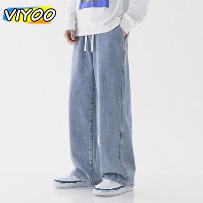 Pánske Y2K Vintage Retro Denim Baggy Jeans elastický pás so sťahovacou šnúrkou ležérne široké nohavice pre mužov streetwear módne oblečenie