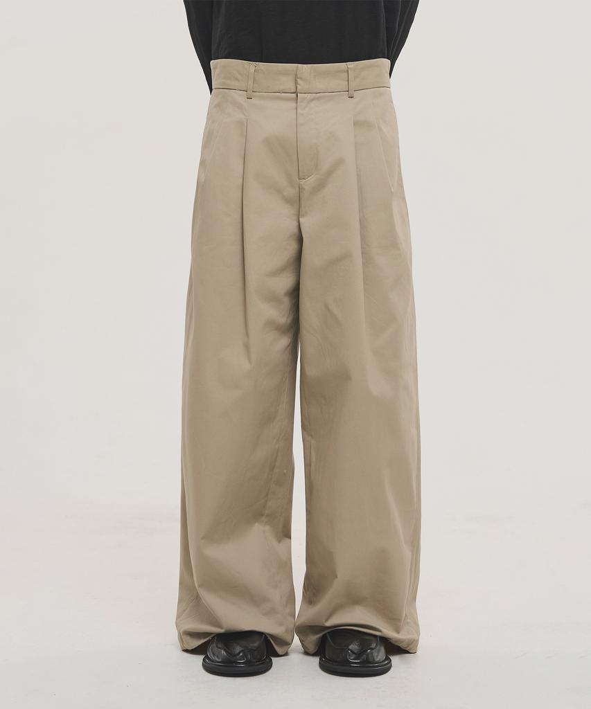 NOISE Quadruple Pintuck Wide Cotton Pants - Beige
