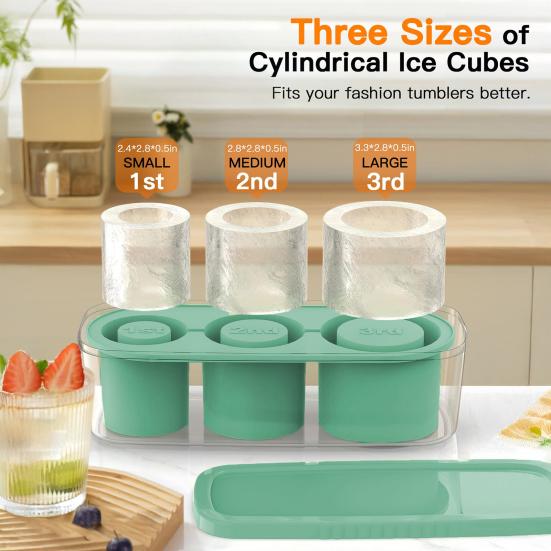 Cylinder Ice Cube Tray for 30Oz-40Oz Tumbler BPA-Free Slow Melting Ice Mold with Lid And Bin Easy Release Ice Maker for Whiskey Cocktail