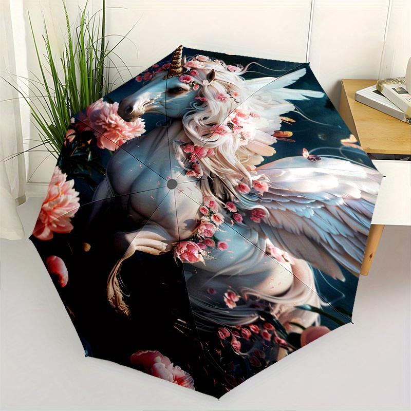 

Unicorn Fantasy Theme Automatic Open/Close Umbrella, Portable 3 Fold Compact Umbrella for Men & Women, Valentine s Day Mother s Day Gift0725096