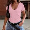 Womens Short Sleeve V Neck T Shirt with Pocket Casual Basic Loose Fit Tee Soft Lightweight Fabric Top