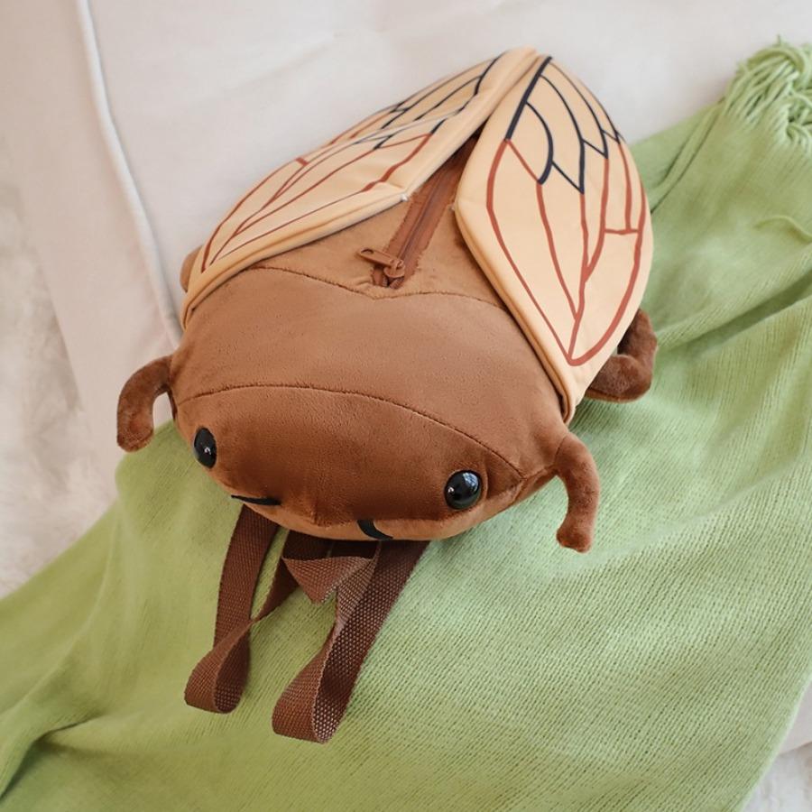 Cicada Plush Backpack Kid School Bag Cute Lifelike Insect Plushie Doll Cartoon Beetle Bag Soft Animal Plush Toy Birthday Gift