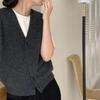 Women's Wool Vest: Autumn Winter V-Neck Cardigan with Cashmere, Loose Sleeveless Design, Shoulder Pads, Knitted Sweater.