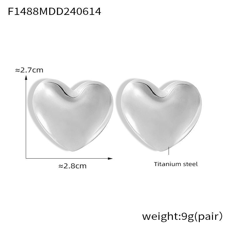 Qiong Yao Rhinestone Heart Stud Earrings - 18K Gold-Plated Stainless Steel Accessories