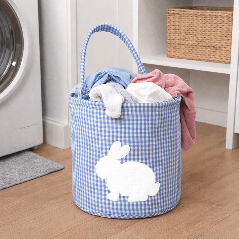 Embroidery Easter Rabbit Basket Plaid Easter Gift Basket Reusable Toys Storage Bag Nursery Storage