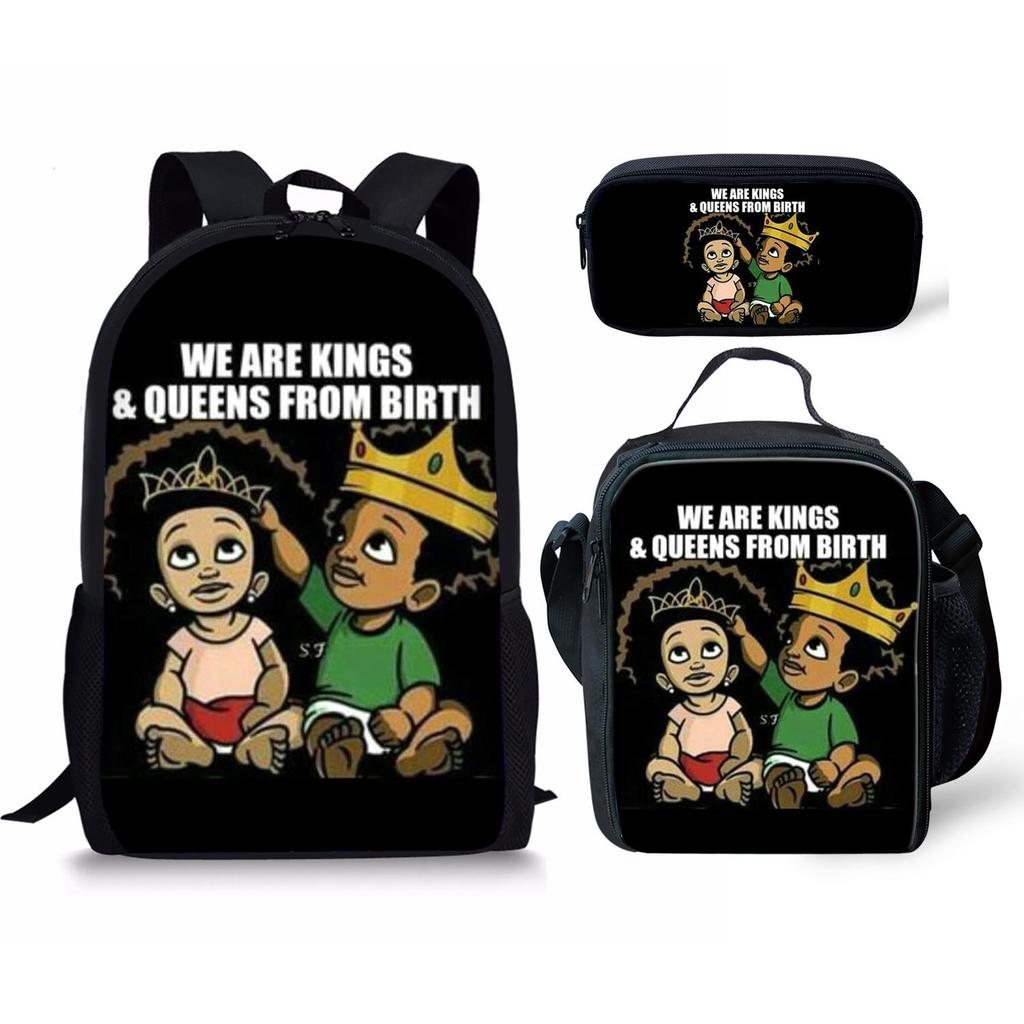 Cartoon Popular New black African boy 3D Print 3pcs/Set Student School Bags Laptop Daypack Backpack Lunch bag Pencil Case