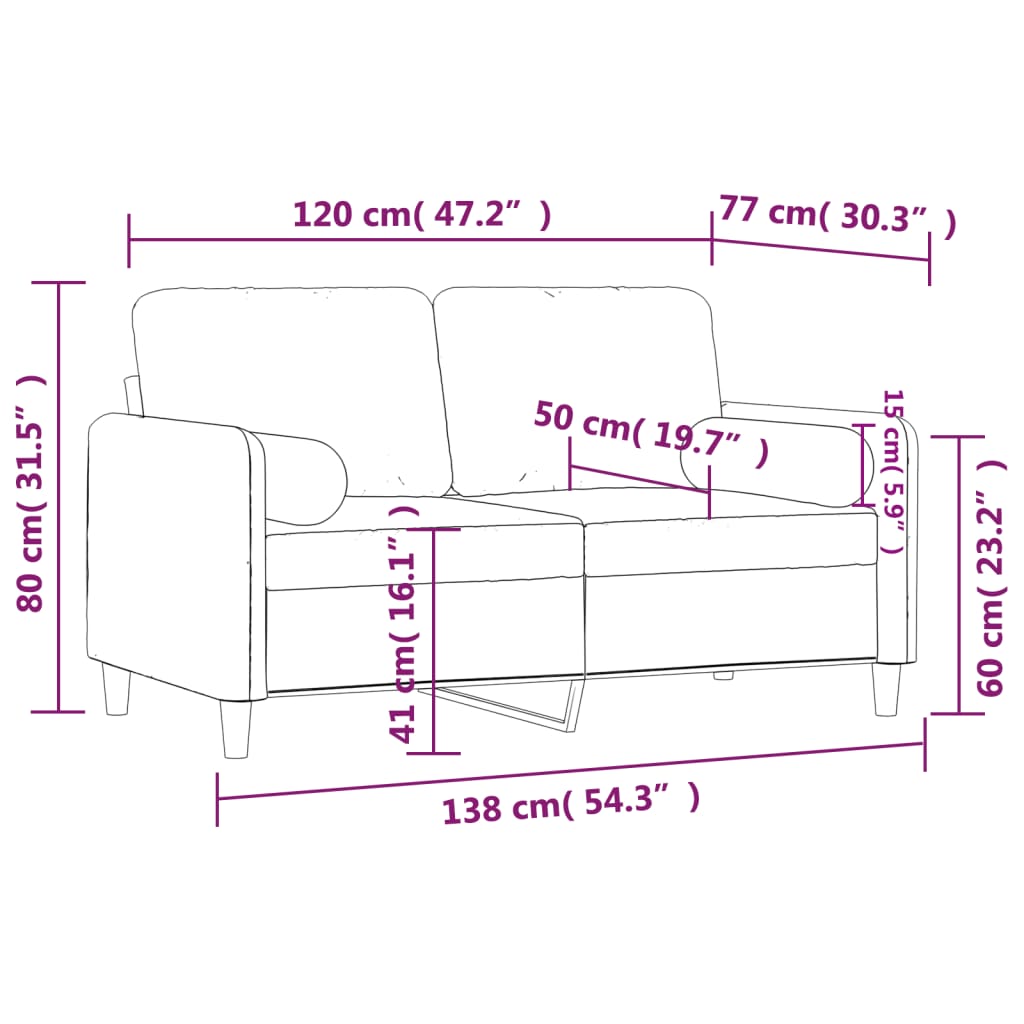 2 Seater Sofa with Decorative Cushions Light Grey 120 cm Velvet