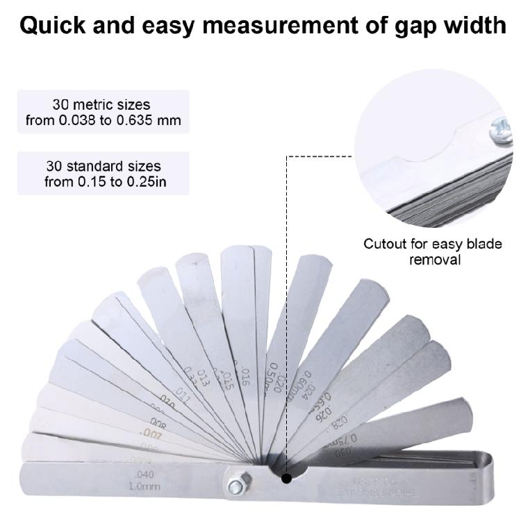 Thickness Gauge Stainless Steel Curved Feeler Gauge Ruler Welding Inspection Tool 0.001-0.04" (0.03-1.00mm)