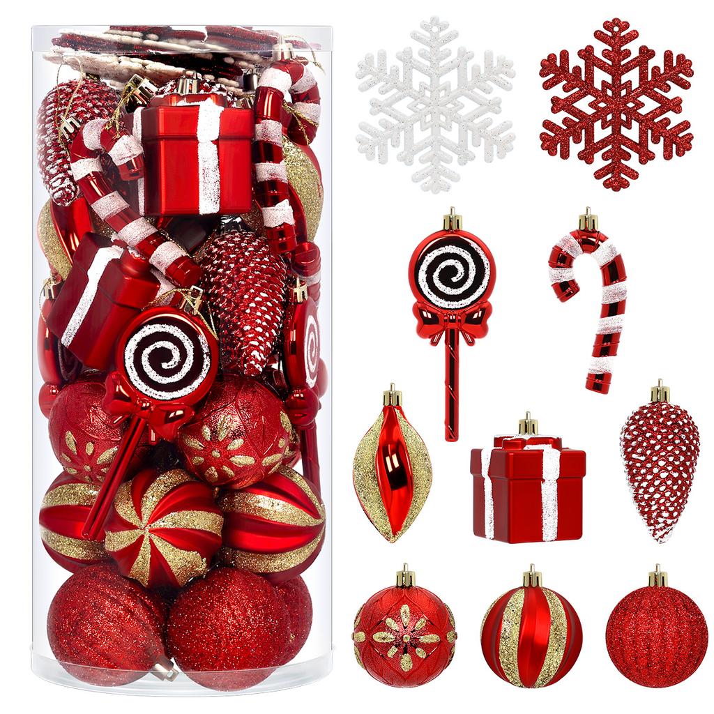 StarryLights Christmas Tree Ornaments Set - Red and Gold with Accessories