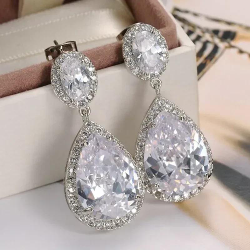 Luxury, High-End, Gorgeous Party, Water Droplet Zircon Earrings, Bride'S Wedding, Eternal And Dazzling Jewelry, Headwear