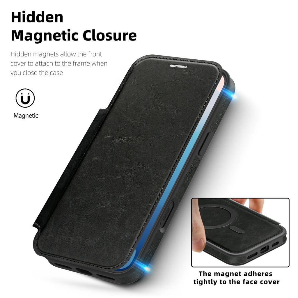 For iPhone 17 Pro Case Compatible with MagSafe RFID Blocking Card Holder Leather Phone Cover