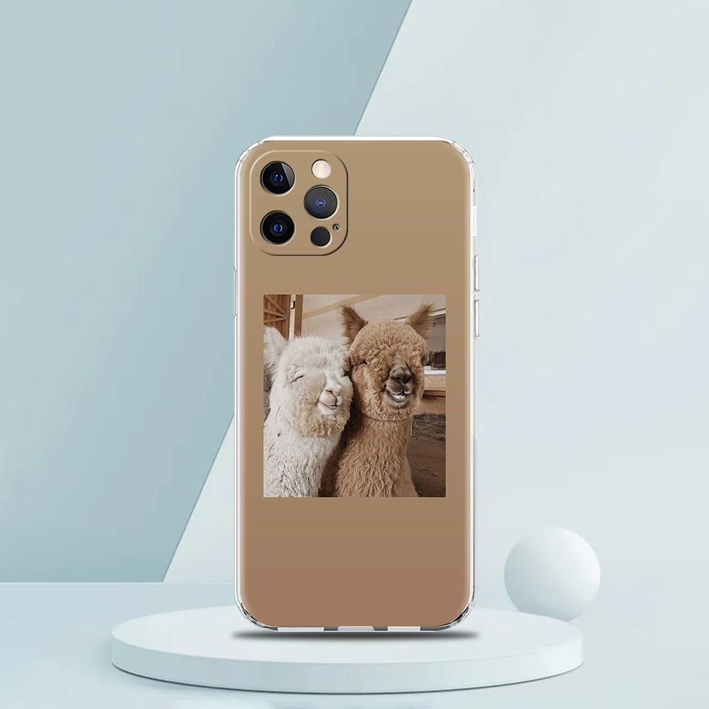 For iPhone 15 16 14 13 12 mini 11 Pro Max XS X XR SE 7 8 Plus Silicone Clear Cover Kawaii Alpaca lovely Luxury Phone Case