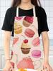1pc Cupcake Macaron Tea Time Print Apron Polyester Kitchen Apron For Cooking Baking Home Use